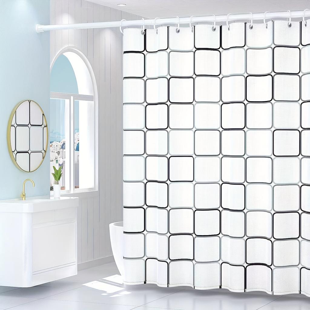 Easy Clean Shower Curtain With Hooks Mildew Resistant For Home And Commercial Use