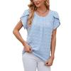 Tshirt Summer Solid Color Short Sleeve Women Round Neck Petal Sleeve Chiffon Jacquard Shirt Tops