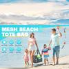Summer Essentials Large Sandproof Mesh Beach Tote Bag with Pockets, Foldable Portable Shoulder Bag, Large Capacity Multi-Pocket Storage for Beach
