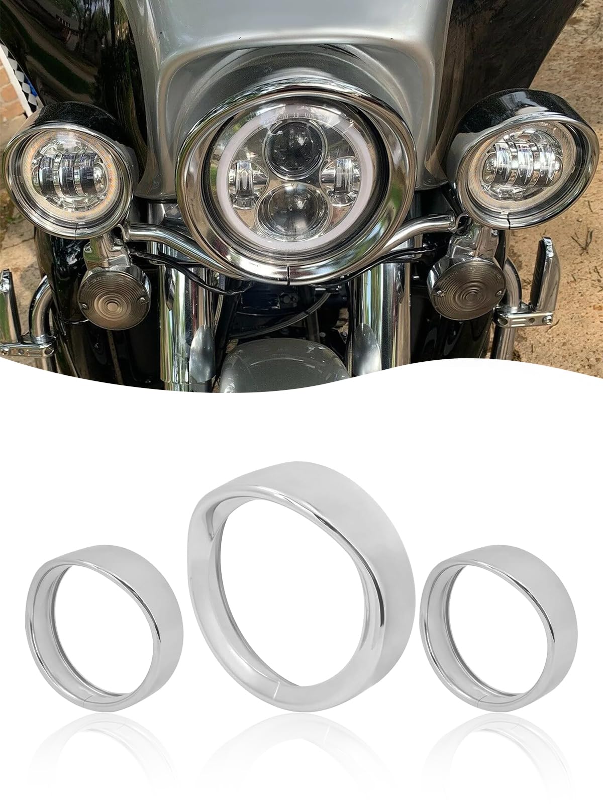 

Chelhead Headlight Trim Ring Visor with LED Fog Lamps for and Silver 7-inch 4.5-inch Harley-Davidson 12-14 FLD, 1994-14 FLHR, 1986-14-FLST,