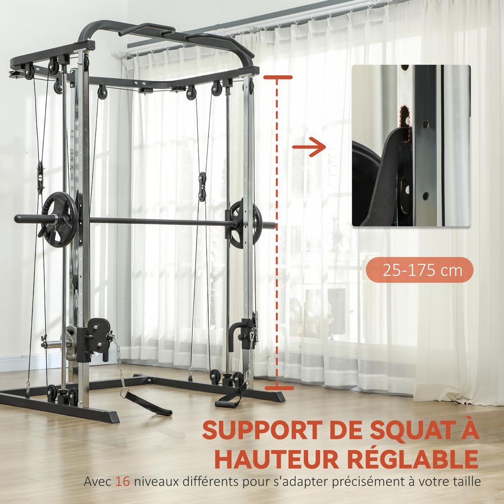 Weight Training Station Cable Pull Station Squat Rack Cable Cross-Over Bar 210 X 132 X 225 Cm Black