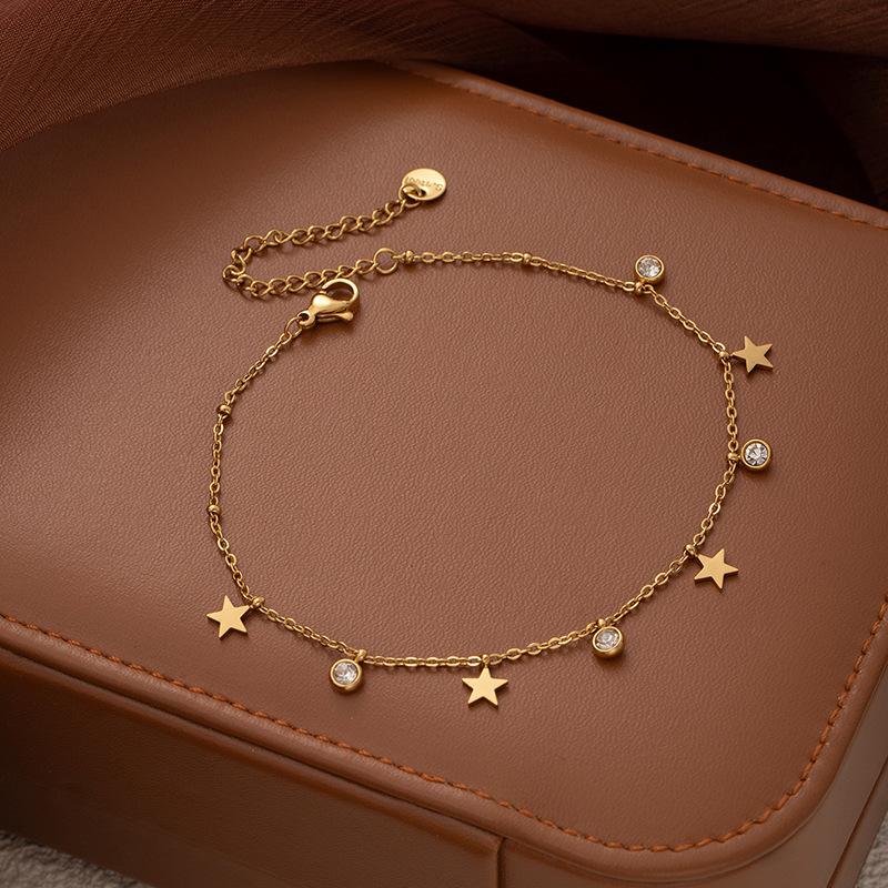 Fashion Small Fresh Anklet Star Moon Five-Pointed Star Palm Foot Accessories Women'S Titanium Steel Does Not Fade A Variety Of Colored Diamond Foot