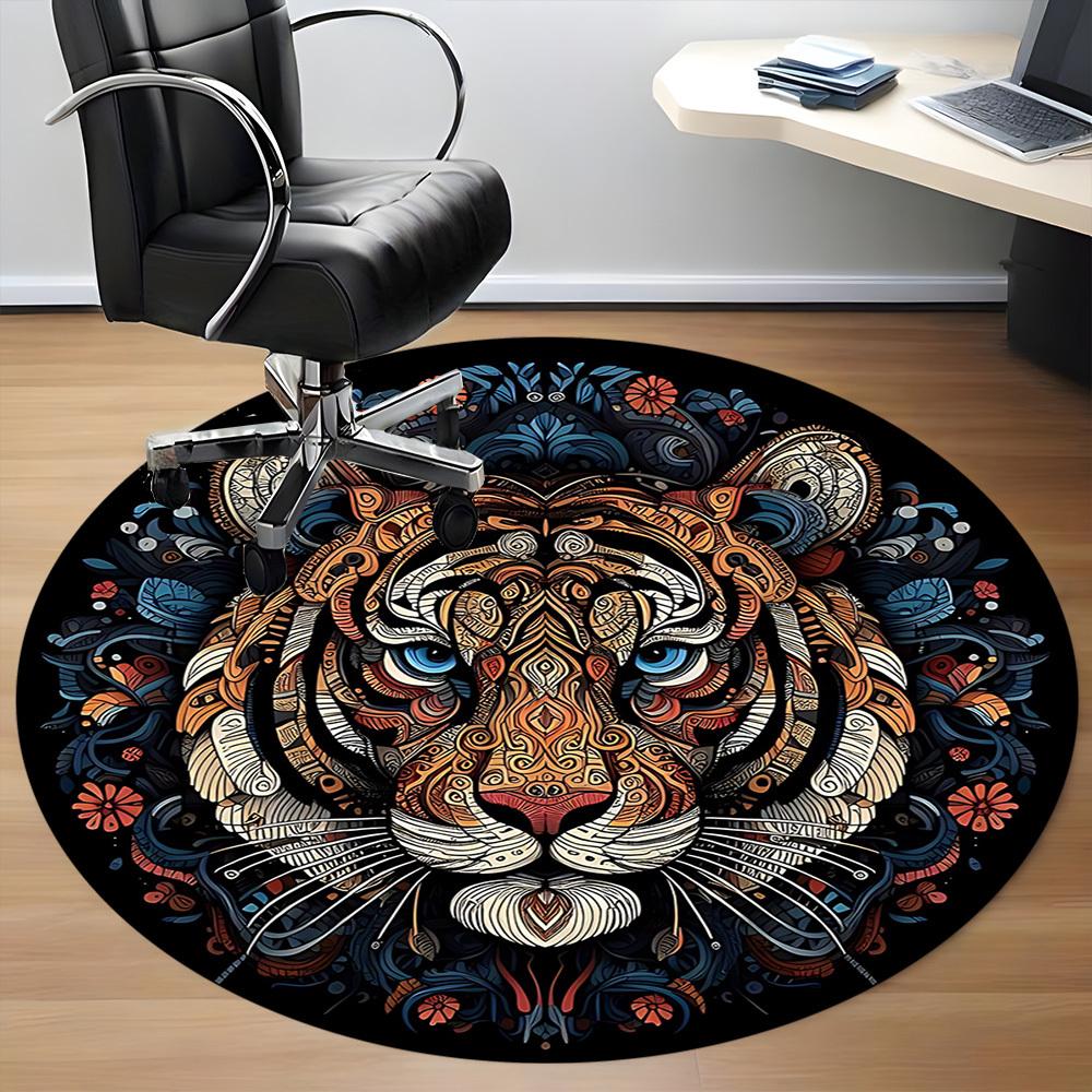 1pc Tiger Mandala Office Round Area Rug, Indoor Mat Suitable For Office, Under Office Chairs Bedroom Living Room Home Decor, Room Deco