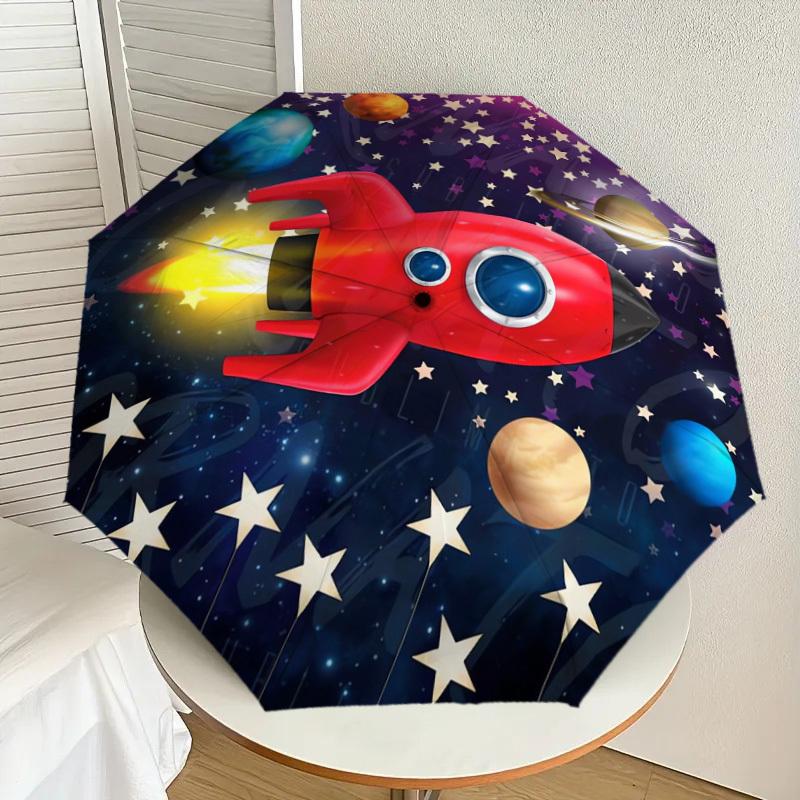 1PC Rocket Space Pattern Small Travel Compact Windproof Umbrella, Automatic Folding Umbrella, Automatic Open/Close ,Gift-150