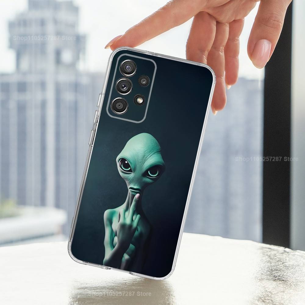 Singular Space UFO Alien Phone Case For Samsung A51,71,30,S21,10,20,Ultra,FE,Lite, S22,23,9,PIus,Transparent, Silicone SamsungS20