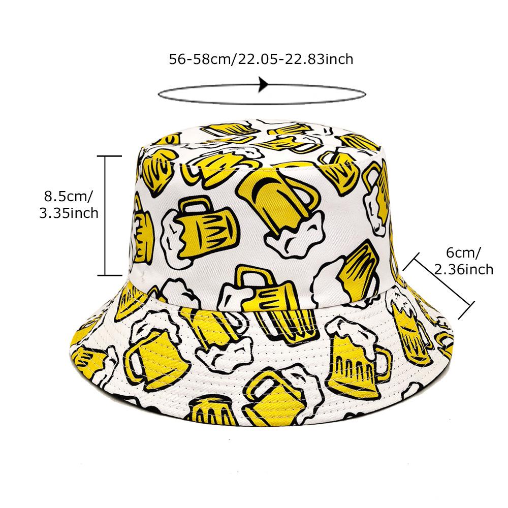 Cartoon Bier Emmerhoed Bier Print Patroon Vissershoeden Dubbelzijdig Polyester Panama Pet Unisex Buiten Strand Nieuw