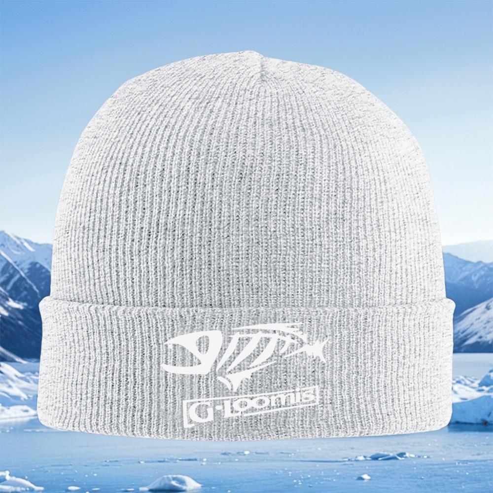 Fish skeleton logo Loomis brand white Men Women Unisex Knitted Hat Beanie Pullover Cap Winter Thermal Warm Christmas Outdoor Cyc