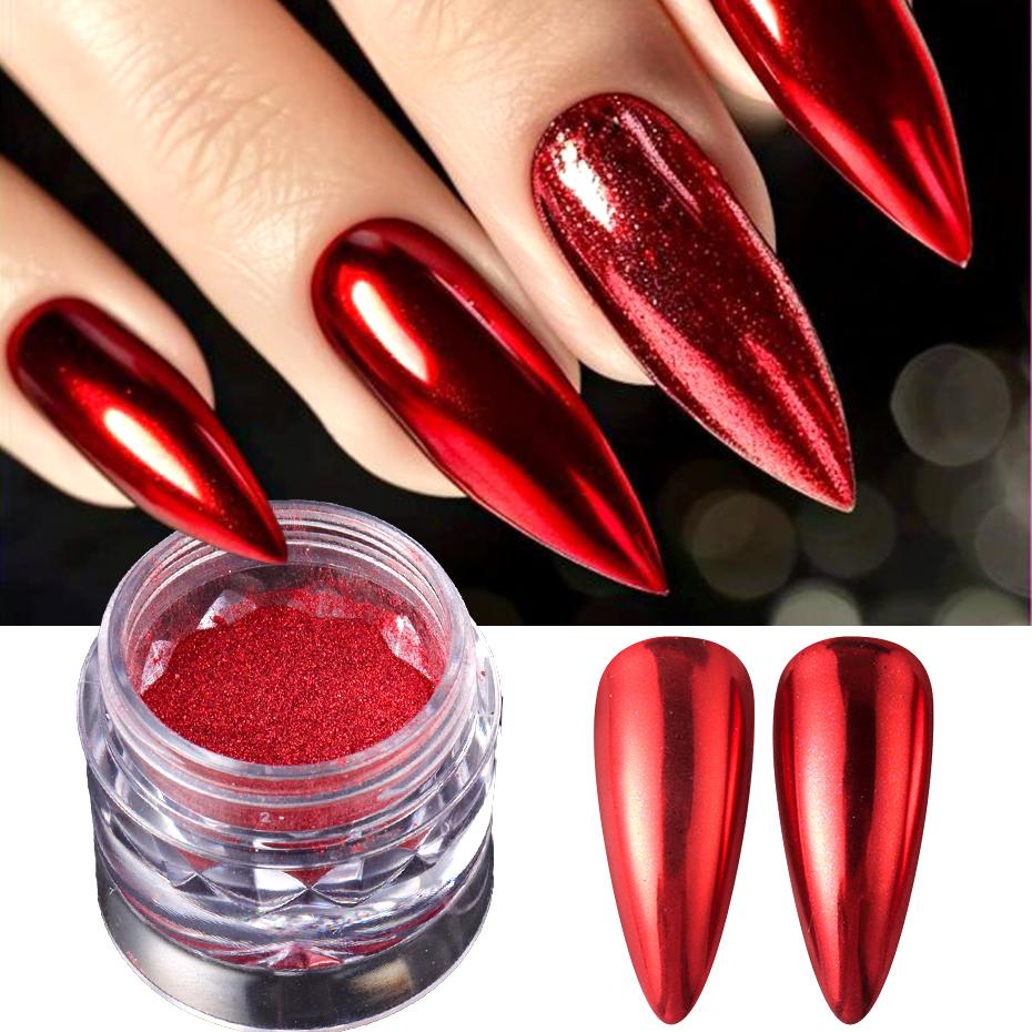 Xiaomi 1 Box Red Chrome Nail Powder Pigment Magic Mirror Metallic Nail Glitter Rubbing Dust Charms Makeup Nail Art Decorations Manicure