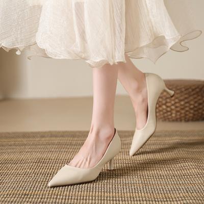 Zapatos de Tacón Bajo para Mujer Cuero Punta Cerrada Punta Fina Tacón de Gatito Comodidad Slip On Tacón de Aguja Zapatos de Vestir para el Trabajo Oficina Negocios Boda para Mujer