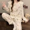 Women's Cartoon Lace Peter Pan Collar Cotton Pajamas - Long Sleeve, Spring/Fall, Winter Style