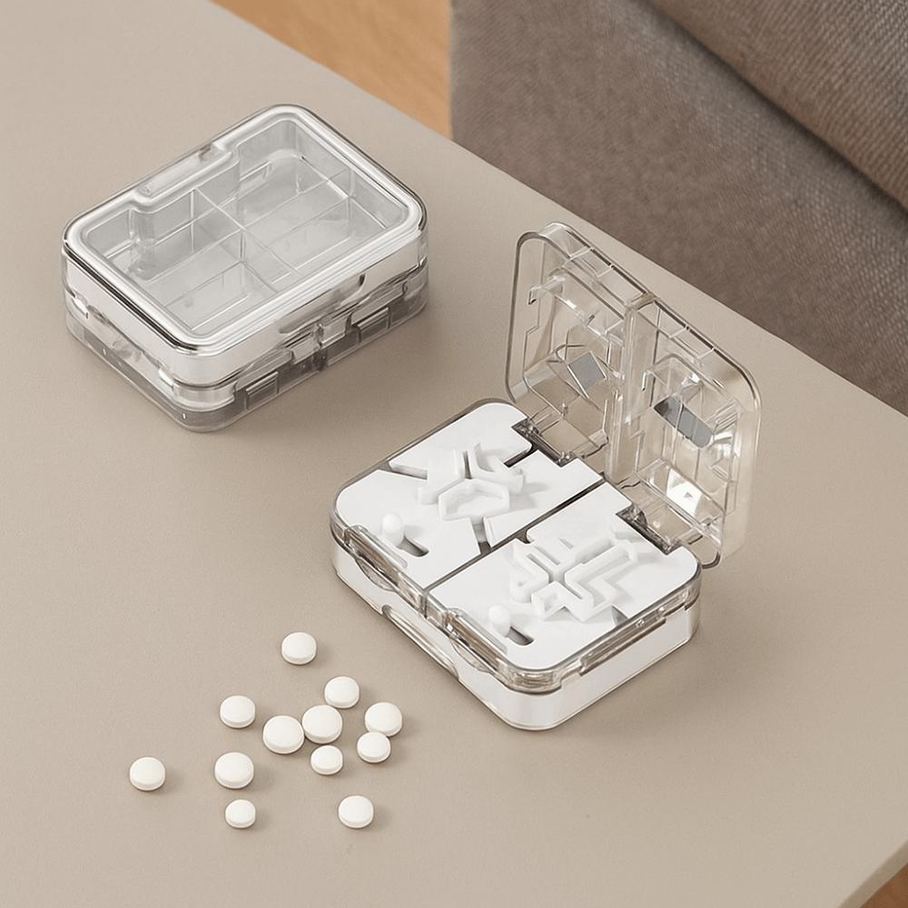 Multifunctional Plastic Double-Layer Pill Box Sealed with Pill Cutter Medicine Crusher Moisture-proof Pill Organizer