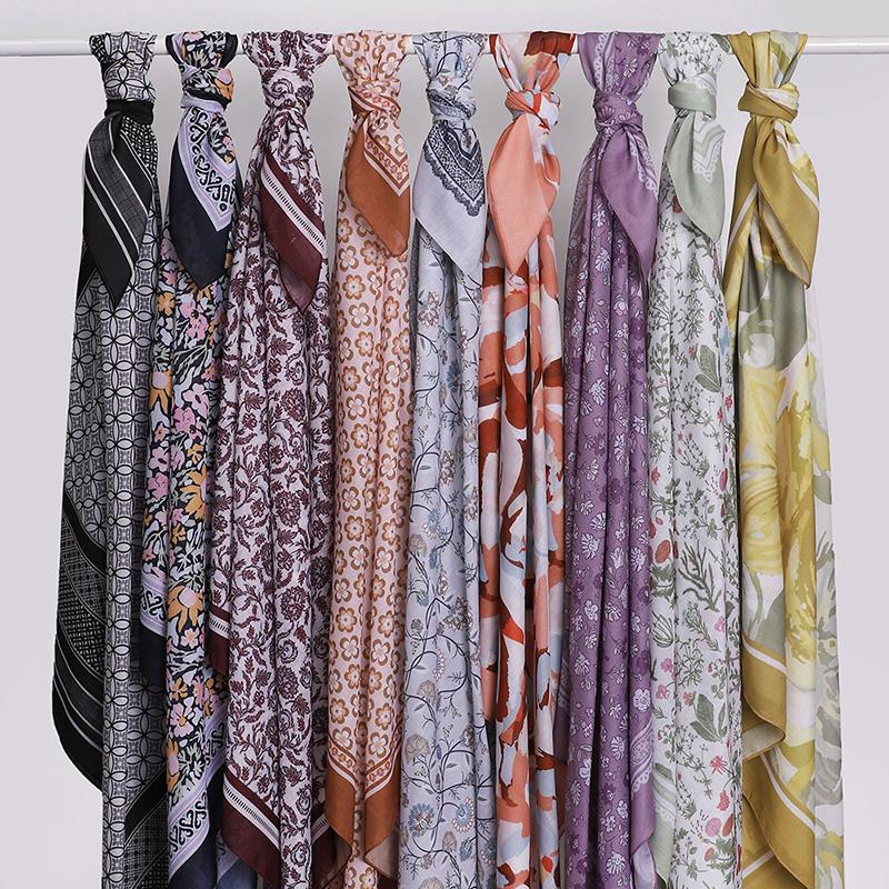 110Cm Printed Square Scarf for Woman Cotton Linen Feel Muslim Hijabs Shawls Soft Wraps Lady Neckerchief Female Handkerchief