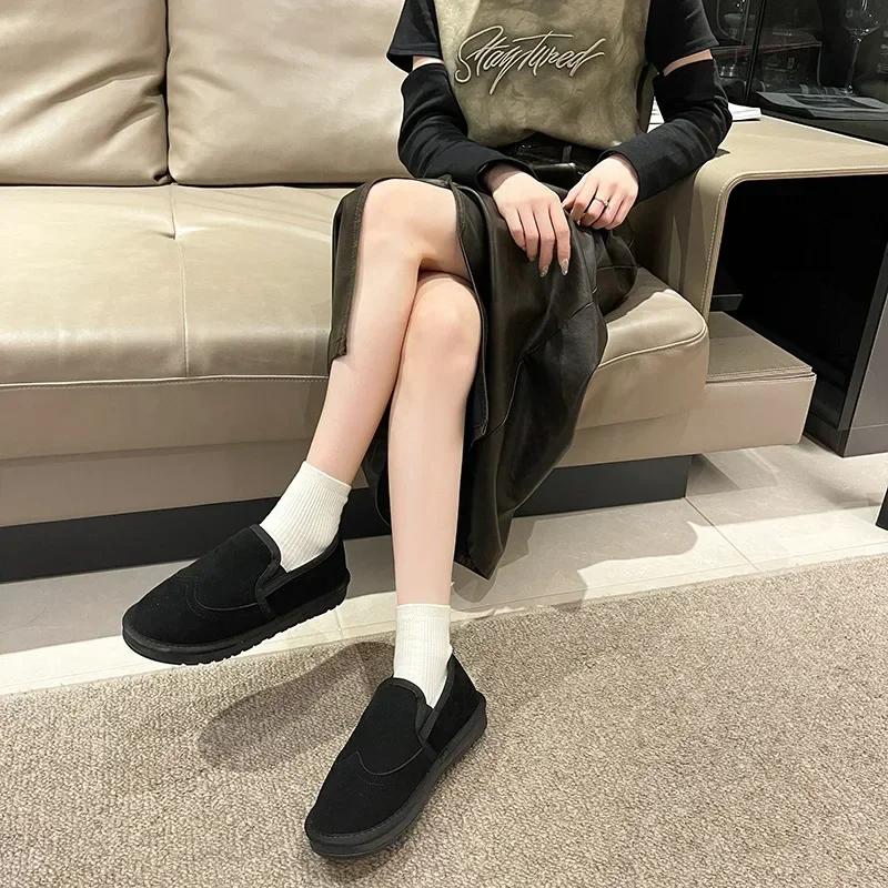 Fashion Round Toe Shoes for Woman Elegant With Low Heels Fashion 2024 Women's Snow Boots Plush on Offer Large Size Warm New Rock Gyaru