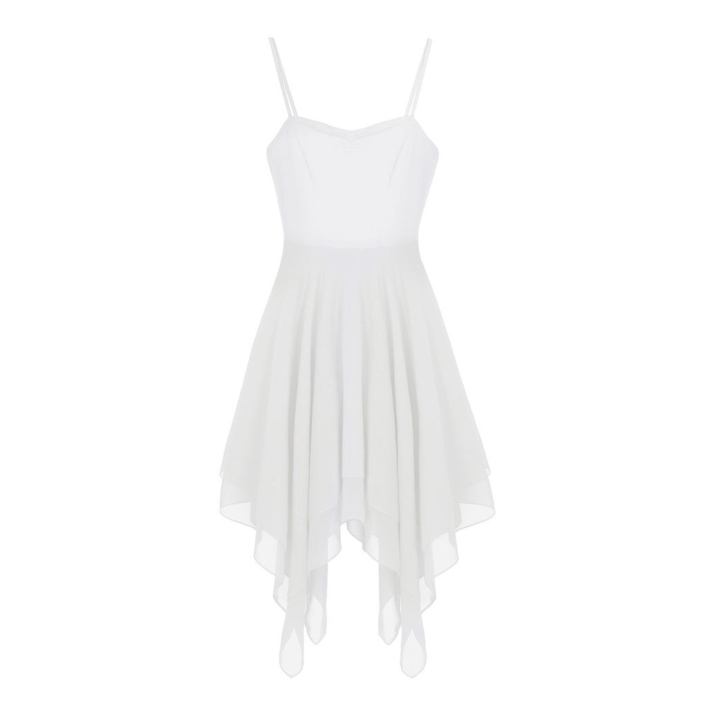 Damen-Ballettkleid für Gesellschaftstanz, Spaghettiträger, ärmellos, asymmetrisch, zeitgenössische Tanzbekleidung