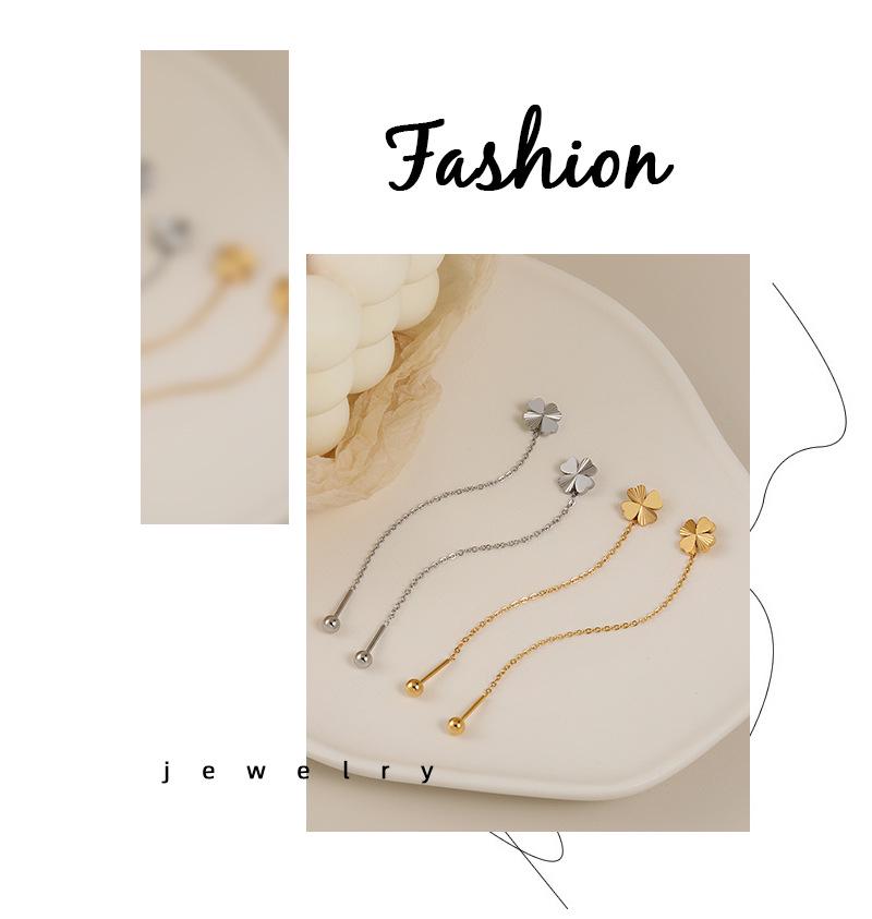 Korean High-End Laser Heart Four-Leaf Clover Earrings - Women's Fashion Titanium Steel