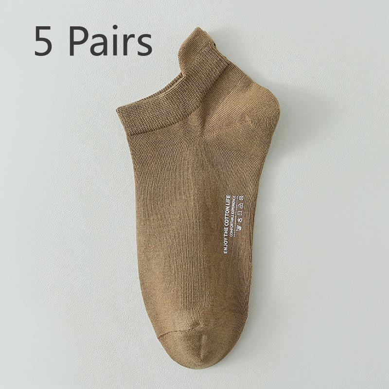 5 Pairs of Men's Spring and Summer Pure Cotton 7A Antibacterial Antiodor and Sweat Absorption Short Tube Ear Lifting Boat Socks