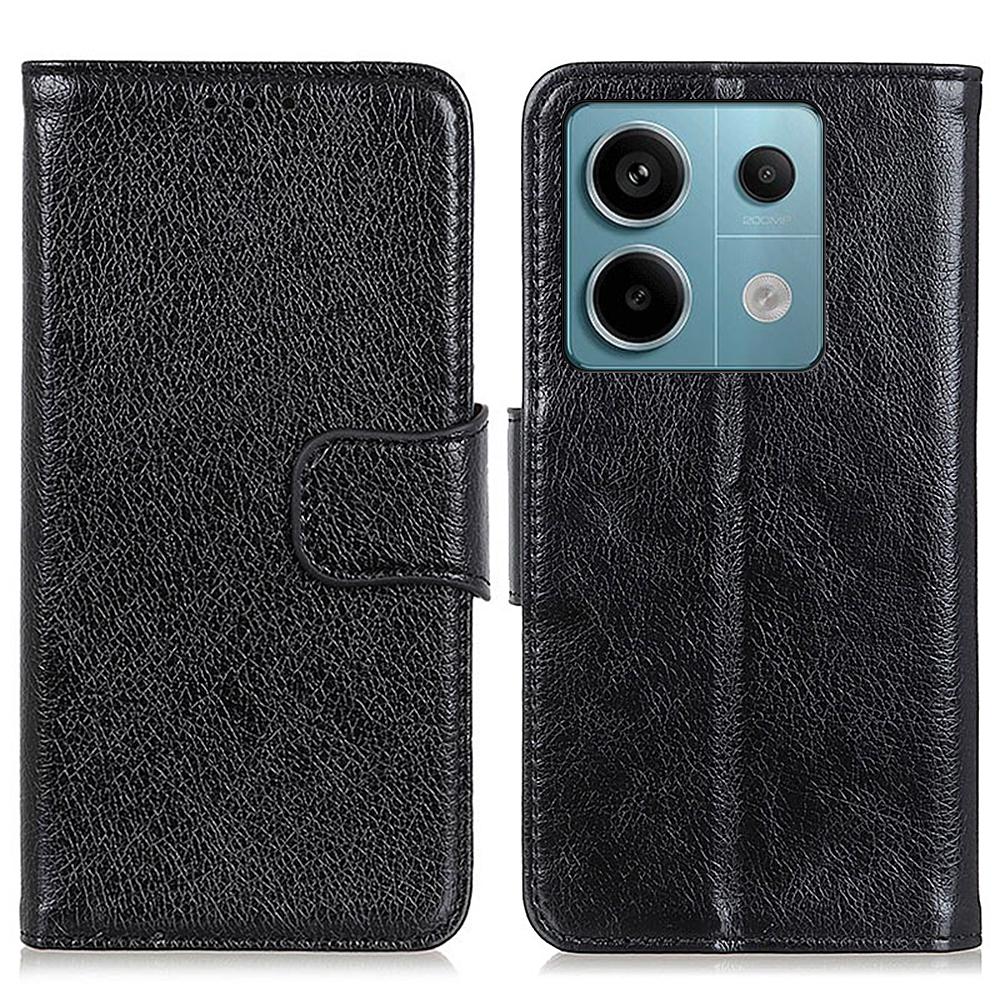 

For Xiaomi Redmi Note 13 Pro 5G/Poco X6 5G Cell Phone Case Nappa Texture Split Leather Cover Black