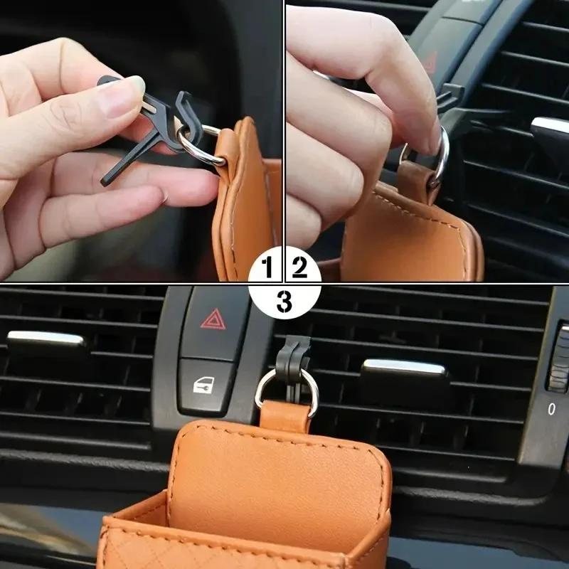 Universal Car Air Vent Phone Holder Bag Hanging Storage Organizer Pouch for Smartphone Glasses Keys PU Leather Car Accessories