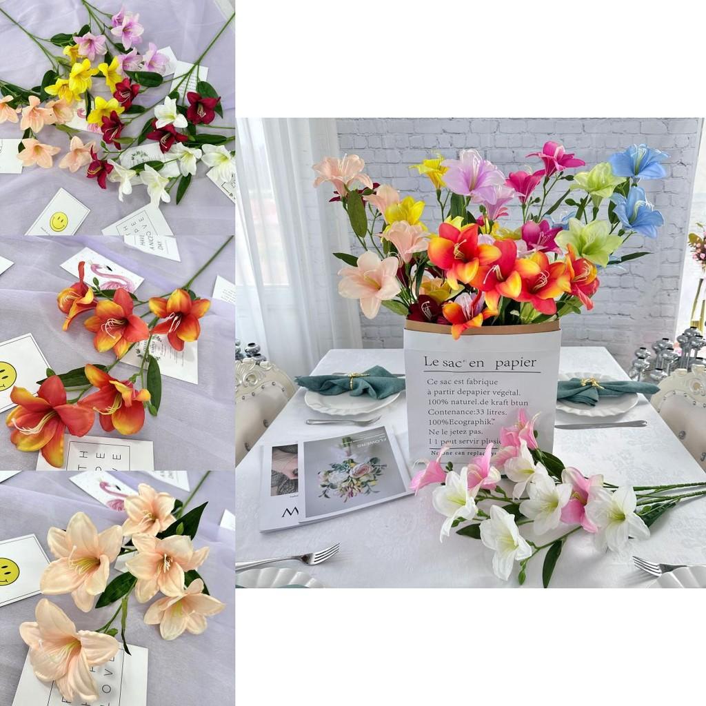 Factory Artificial Red Torch Lily Faux Flower Home Decor With Soft Fabric Material For Wedding And Photography Props