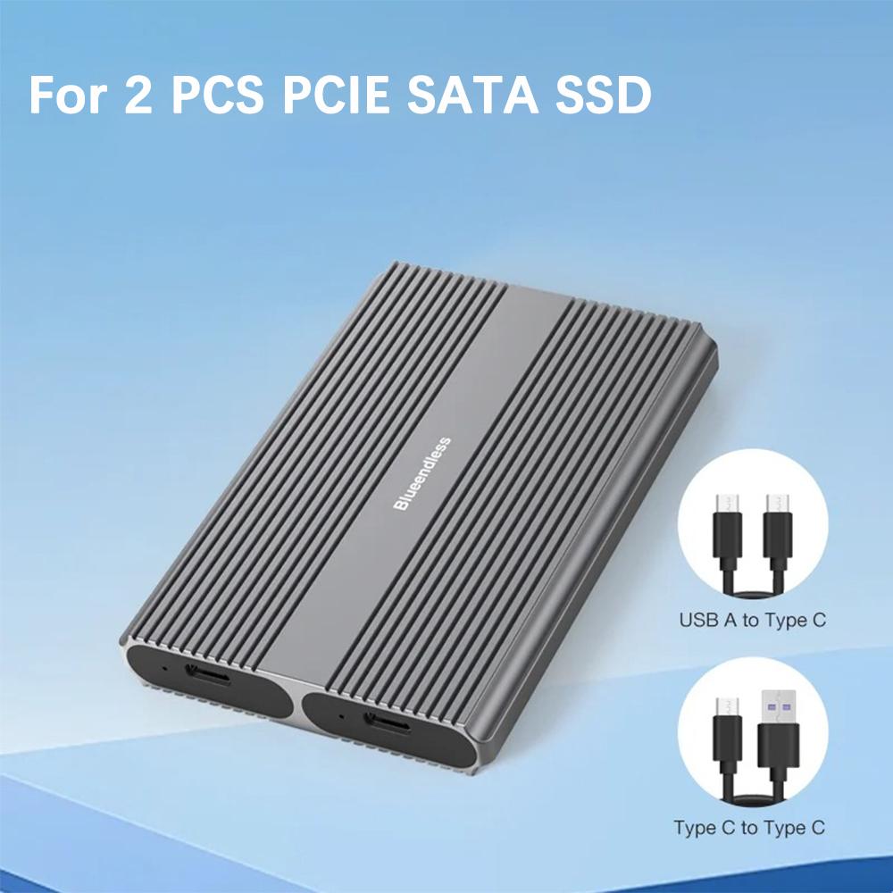 

Корпус для твердотельного накопителя m2 с двумя отсеками Type C USB3.2 Gen2 10 Гбит/с Внешний жесткий диск m.2 SATA ngff Dual Protocol Корпус для твердотельного накопителя из алюминиевого сплава PCIE NVME For 2 PCS PCIE SATA SSD