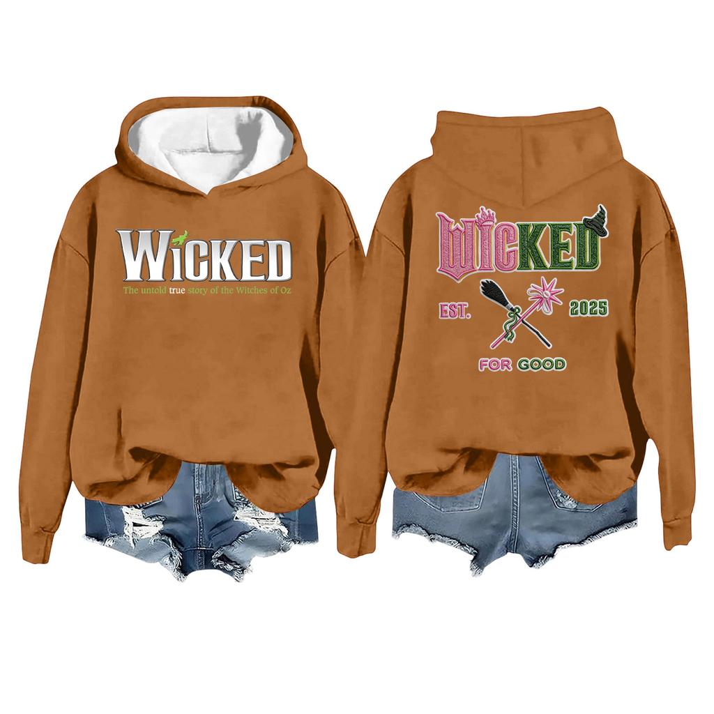 Women's Casual Long Sleeve Pullover Witch Print Hooded Sweatshirt