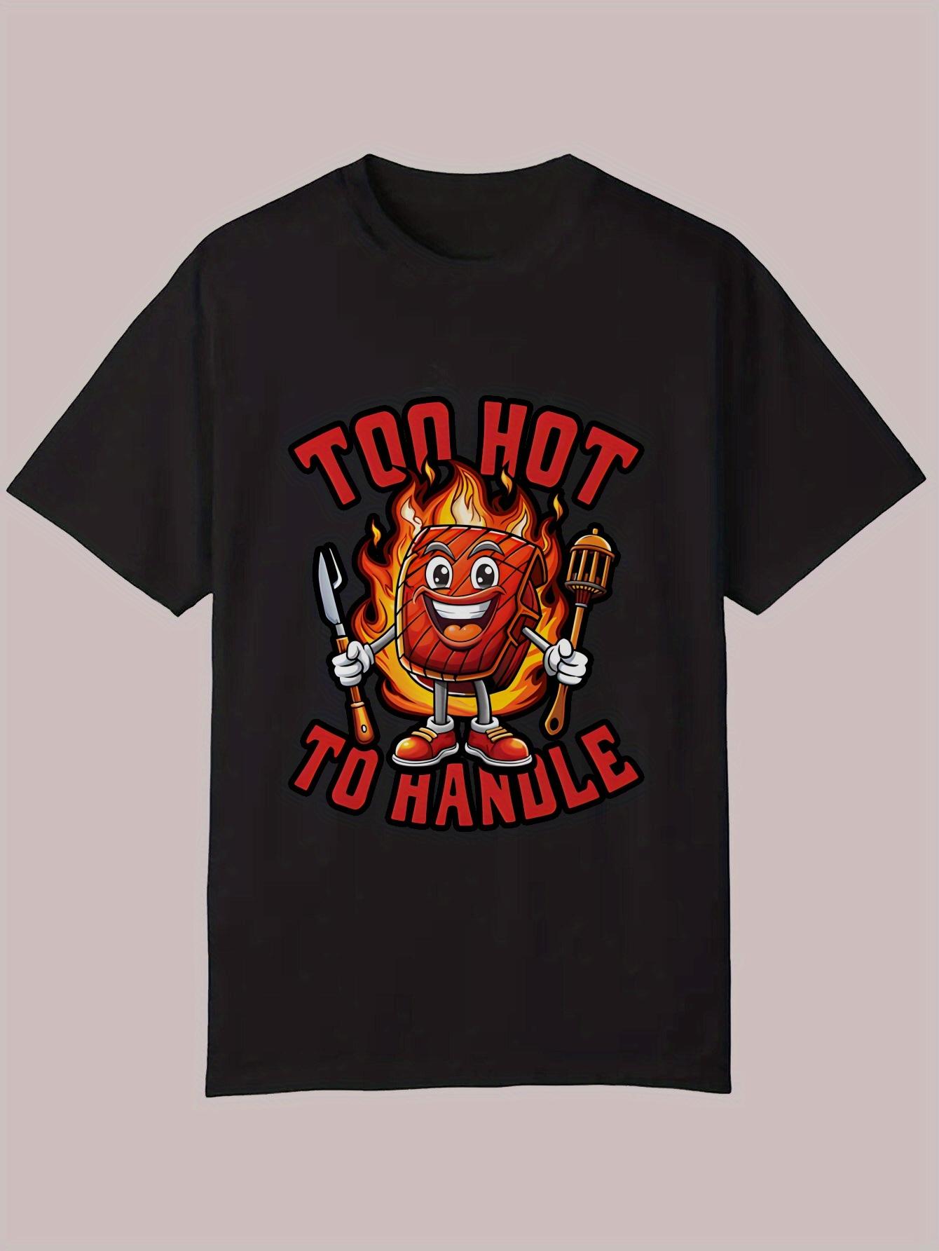 

Graphic T-shirt - Too Hot to Handle Humorous Design with Flames & Spices - Black Casual Summer Tee - 100% Polyester Round Neck Machine Washable XXL