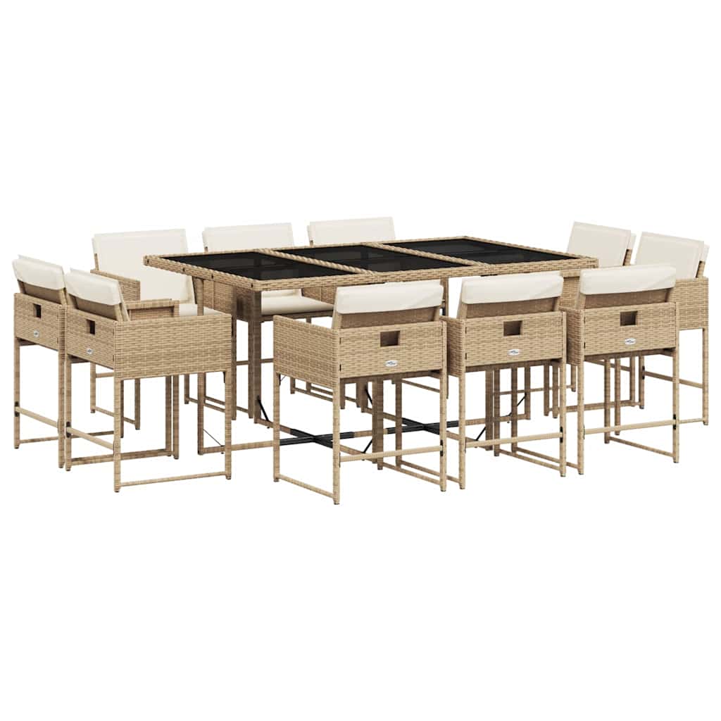 Vidaxl 11-Cz. Garden Furniture Set With Cushions, Beige, Poly Rattan