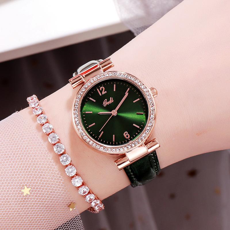 Same Versatile Fashion Casual Belt Watch Rhinestone Student Waterproof Quartz Watch