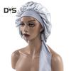 Sleeping Hat Solid Color Stretchy Ribbon Decoration Satin Fabric Round Hat Fine Texture Daily Wear Sleep Bathroom Headwear