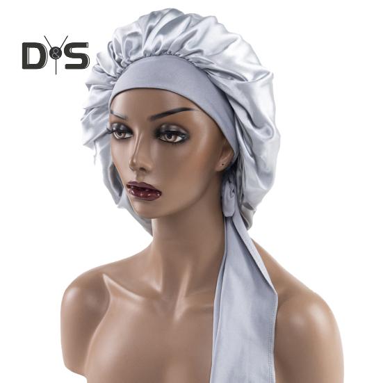 Sleeping Hat Solid Color Stretchy Ribbon Decoration Satin Fabric Round Hat Fine Texture Daily Wear Sleep Bathroom Headwear
