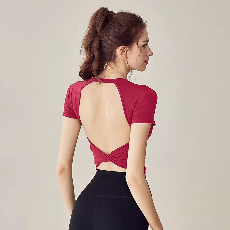 Women's Backless Pilates Yoga Suit - Short-Sleeved Fitness Top.