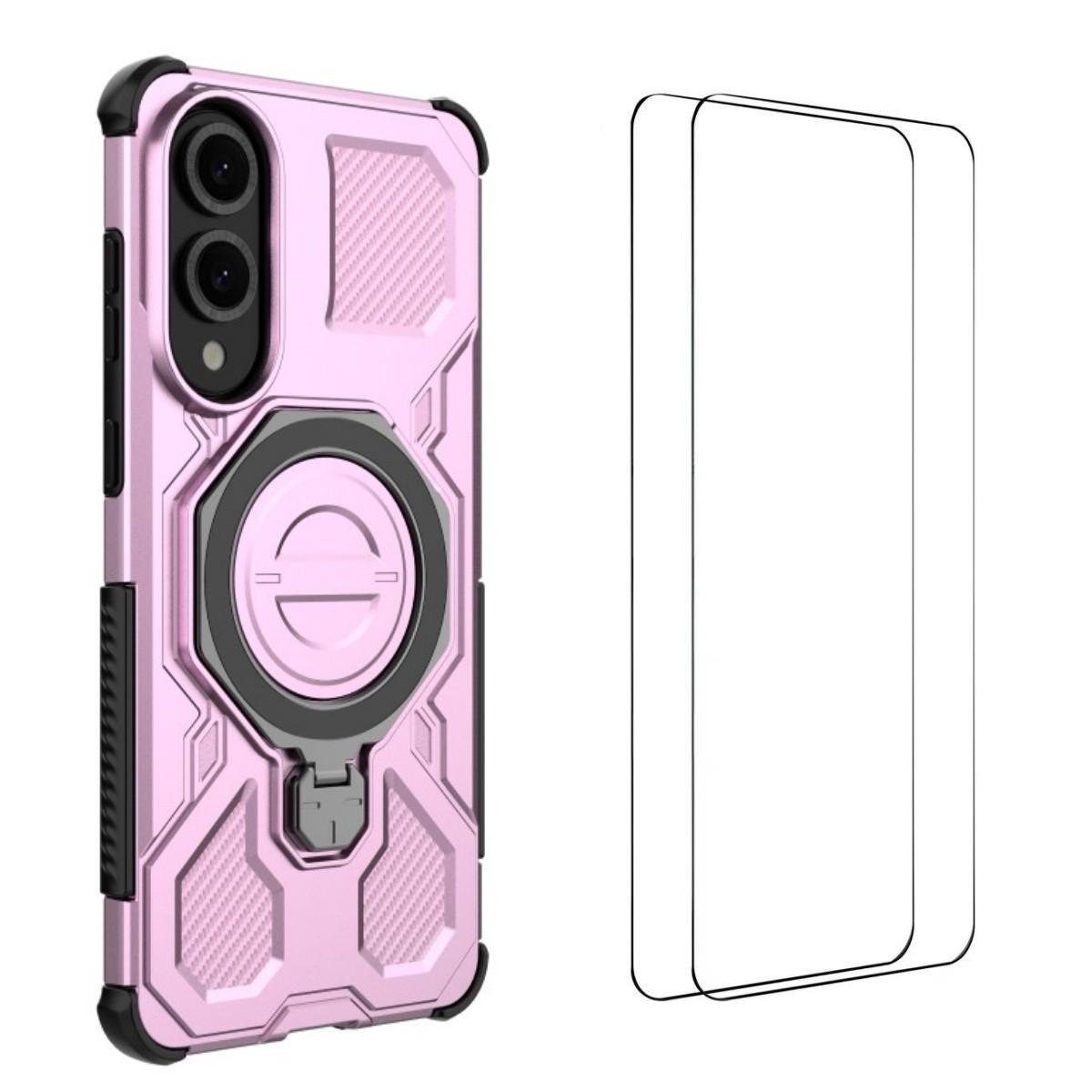 

For Samsung Galaxy S25 Edge Case Kickstand with 2Pcs Screen Film WANLONFENG KJ Series PC TPU Phone Cover (Big Lens Hole) Purple