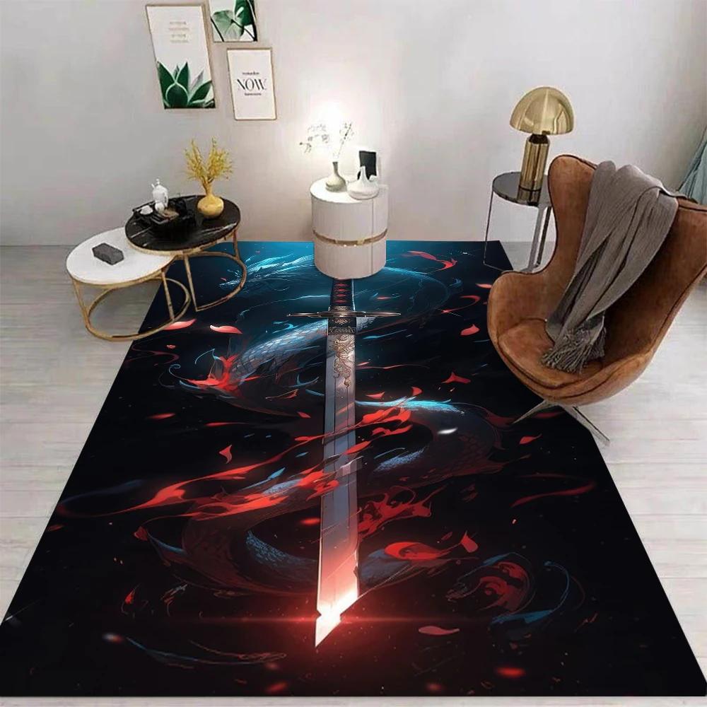

Fantasy Sword Dragon Phoenix Carpet With Glowing Sword Dragon Phoenix Flame Energy Designs Non Slip Rug For Living Room Decor 40x60cm