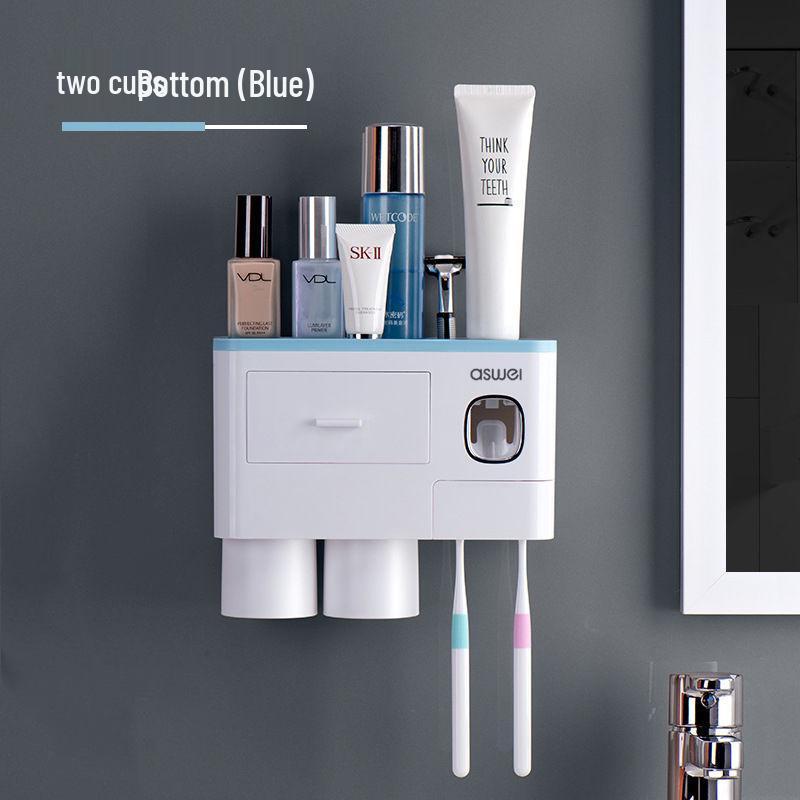 Drawer-Style Wall-Mounted Toothbrush Holder Set with Magnetic Suction Mouthwash Cup
