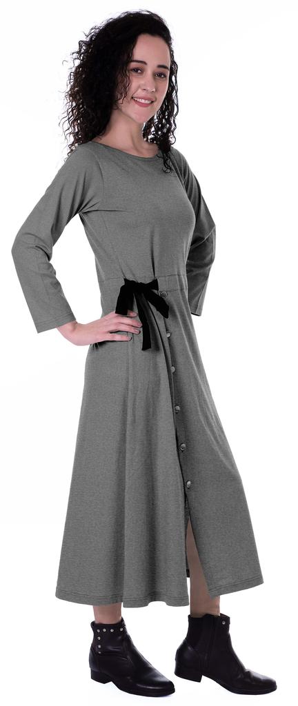 Moomaya Full Sleeves Maxi Dress Long Button Down Solid Casual Slit Dresses