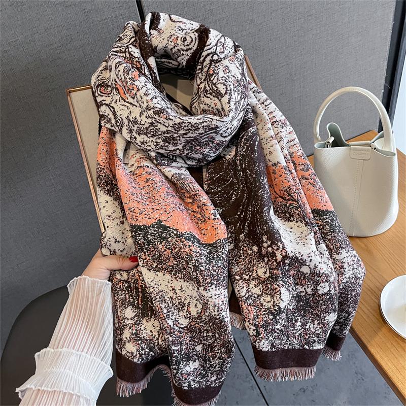 Warm Bufandas Female Women Winter Scarf Pashmina Cashmere Wraps Design Luxury Dot Print Thick Hijab Blanket Shawl Stoles