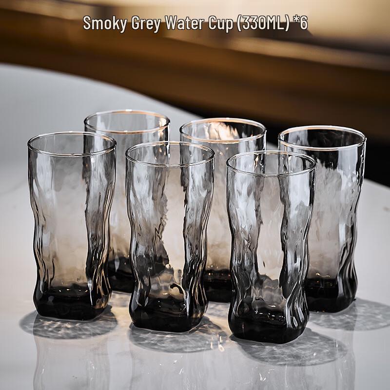 Haofeng Grey Wood Grain Tall Glass Cup Set (6-pack)