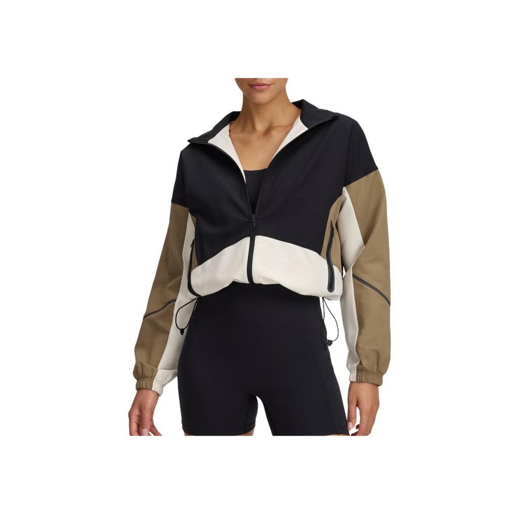 Under Armour Color Block Hooded Zip Long Sleeve Jacket Women jackets Brown Black 1374889-003