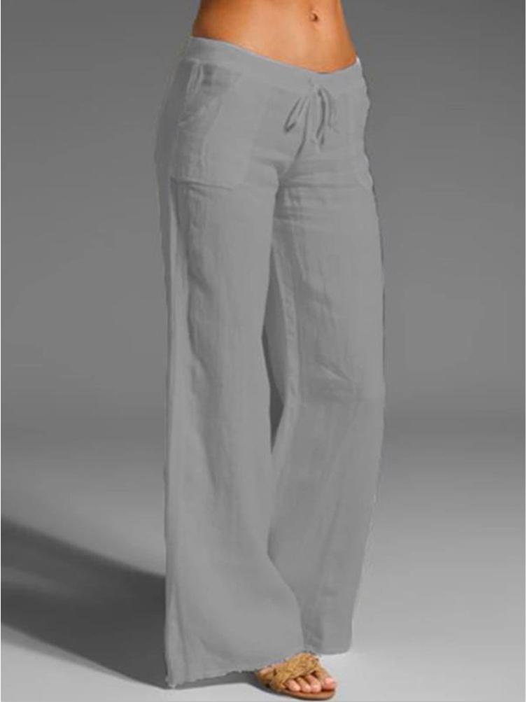 

Женские повседневные брюки из хлопка и льна с широкими штанинами и кулиской - Большой размер, однотонные Small серый