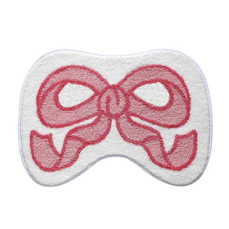 Pink Bow Bath Mat Thickened Flocked Microfiber Bathroom Rug Super Absorbent Anti-slip Foot Mats Soft and Comfortable