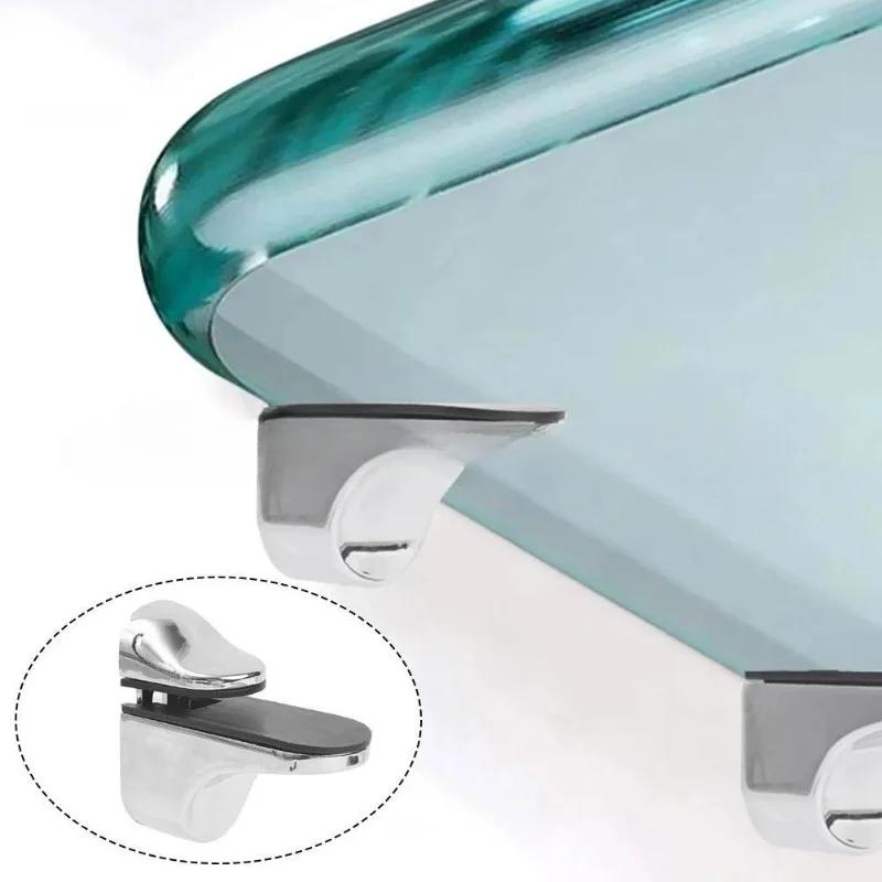 2pcs Adjustable Wood/Glass Shelf Support Clips Zinc Alloy Shelves Brackets with Anti-Slip Pads, Partition Clamps for Bathroom