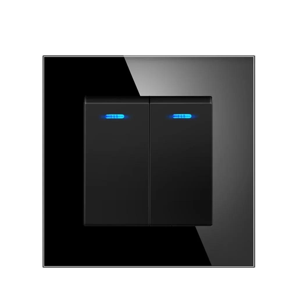 Interruptor de parede aberto Interruptor de controle duplo 82-Tipo Painel de vidro temperado Interruptor de controle duplo bidirecional de parede oculto Fonte de alimentação elétrica