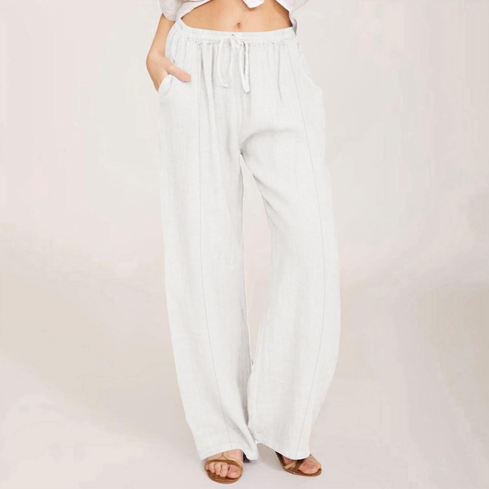 

Женские повседневные прямые брюки, однотонные повседневные длинные брюки с карманами XL белый