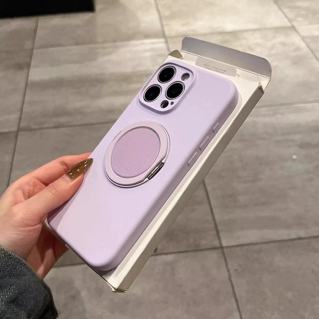 Suitable for Ip16pm Liquid Silicone Magnetic Rotating Stand, Apple 15pro Fine Hole Full Cover Solid Color 14p Protective Case