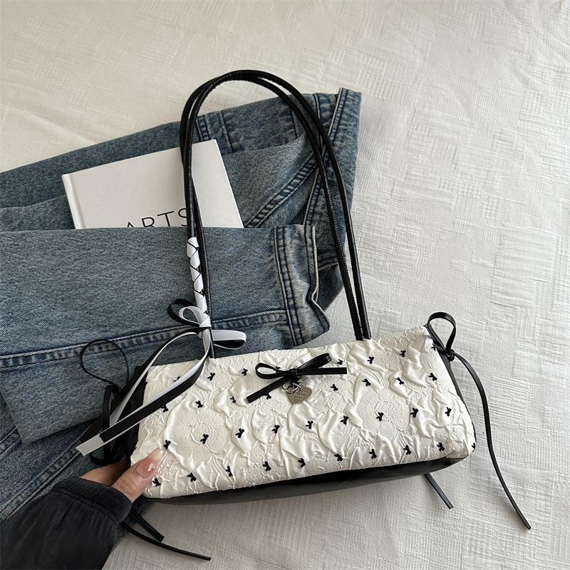 Niche Design Bow Underarm Bag Women's 2025 New Handbag Fashion Shoulder Messenger Bag Sweet Baguette Bag