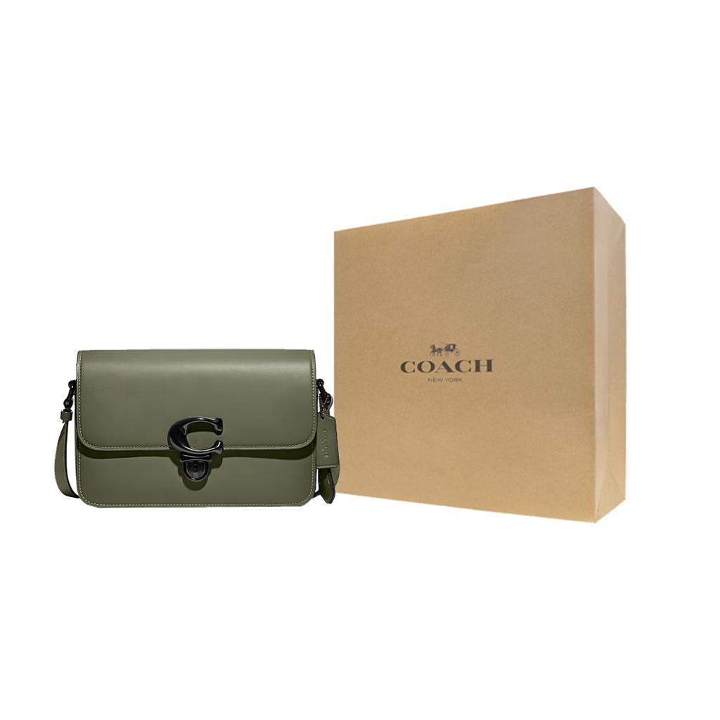 New COACH Studio Leather Small Square Bag, Camera Bag, Crossbody Bag Medium Size Women's Army Green C6641-V5ARY