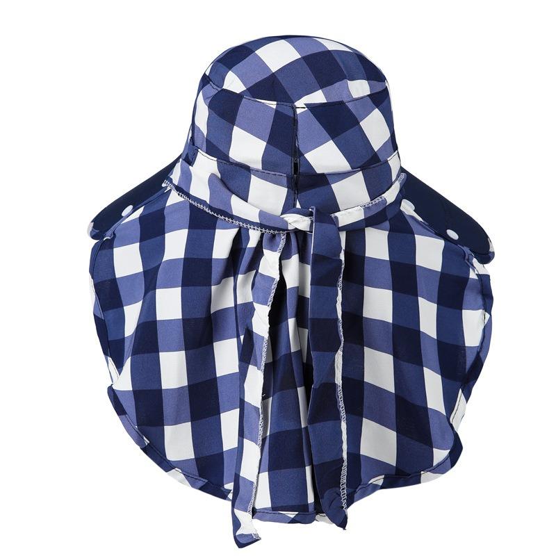 Sommerliche Feldarbeit Sonnenschutzhut Ultraviolett Große Krempe Gesichtsmaske Radfahren Damen Tee pflücken Hut Karomuster Sonnenhut