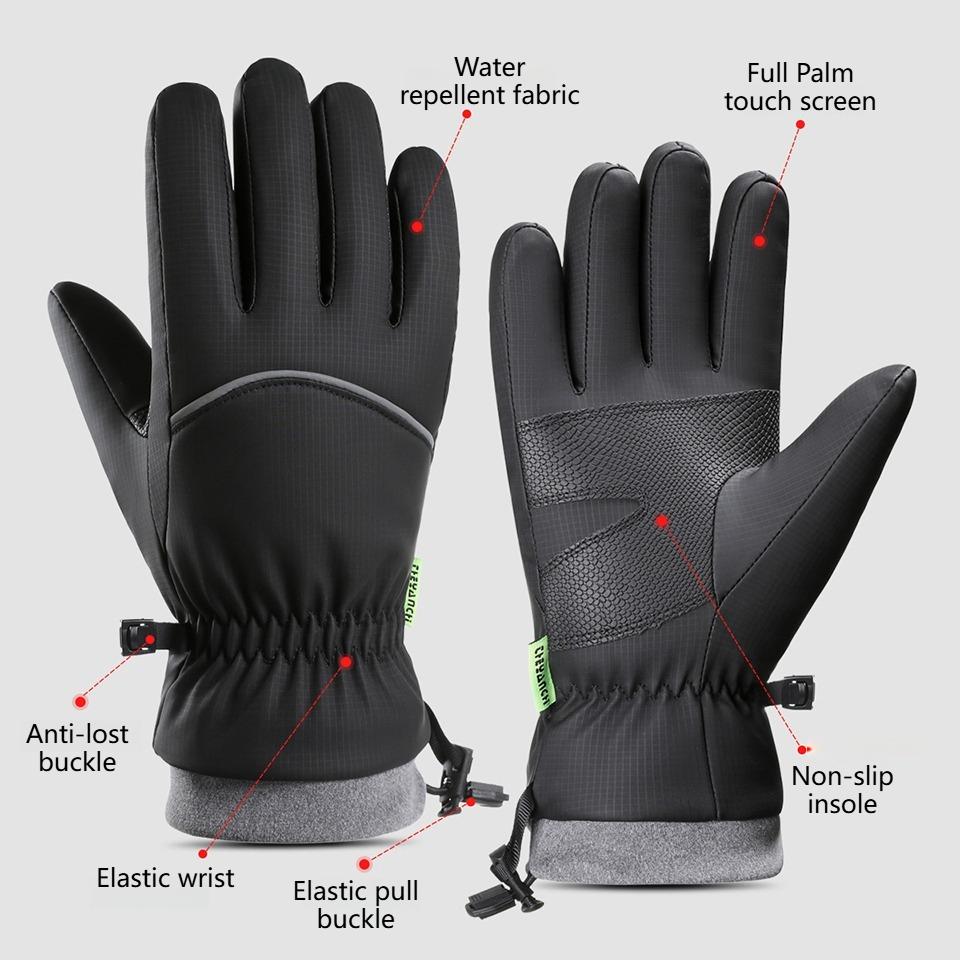 Winter Waterproof Thickened Cuffs Tightened Gloves Unisex Touch Screens Anti Slip Finger Glove Outdoor Running Cycling Equipment