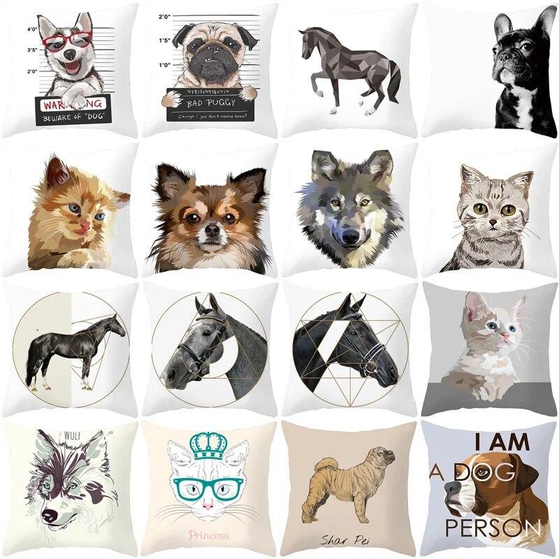 Geometric Cushion Cover Cute Dog Cat Pillowcase Sofa Living Room Home Decor Cartoon Animal
