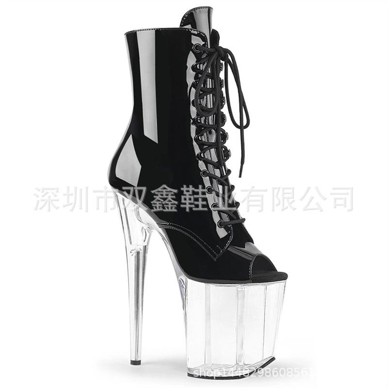 20Cm winter short boots black sole transparent round head women's low tube inner height increase adhesive sole strap fashion ride